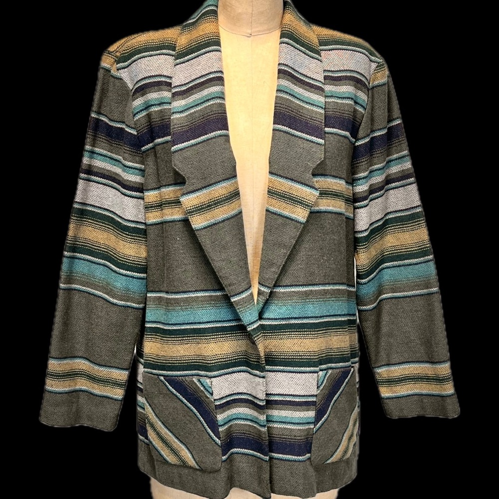 VINTAGE 80s 90s Southwest blanket style blazer lightweight earthy western stripe